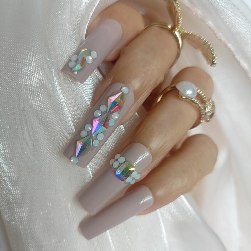 ZYBUXY Luxury Super Long Brown False Nails 24Pcs Acrylic Press-On Nails