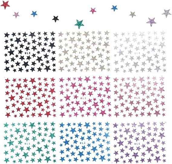 Nudurom 10 Sheets 3D Star Nail Art Stickers Self-Adhesive Colorful Decals