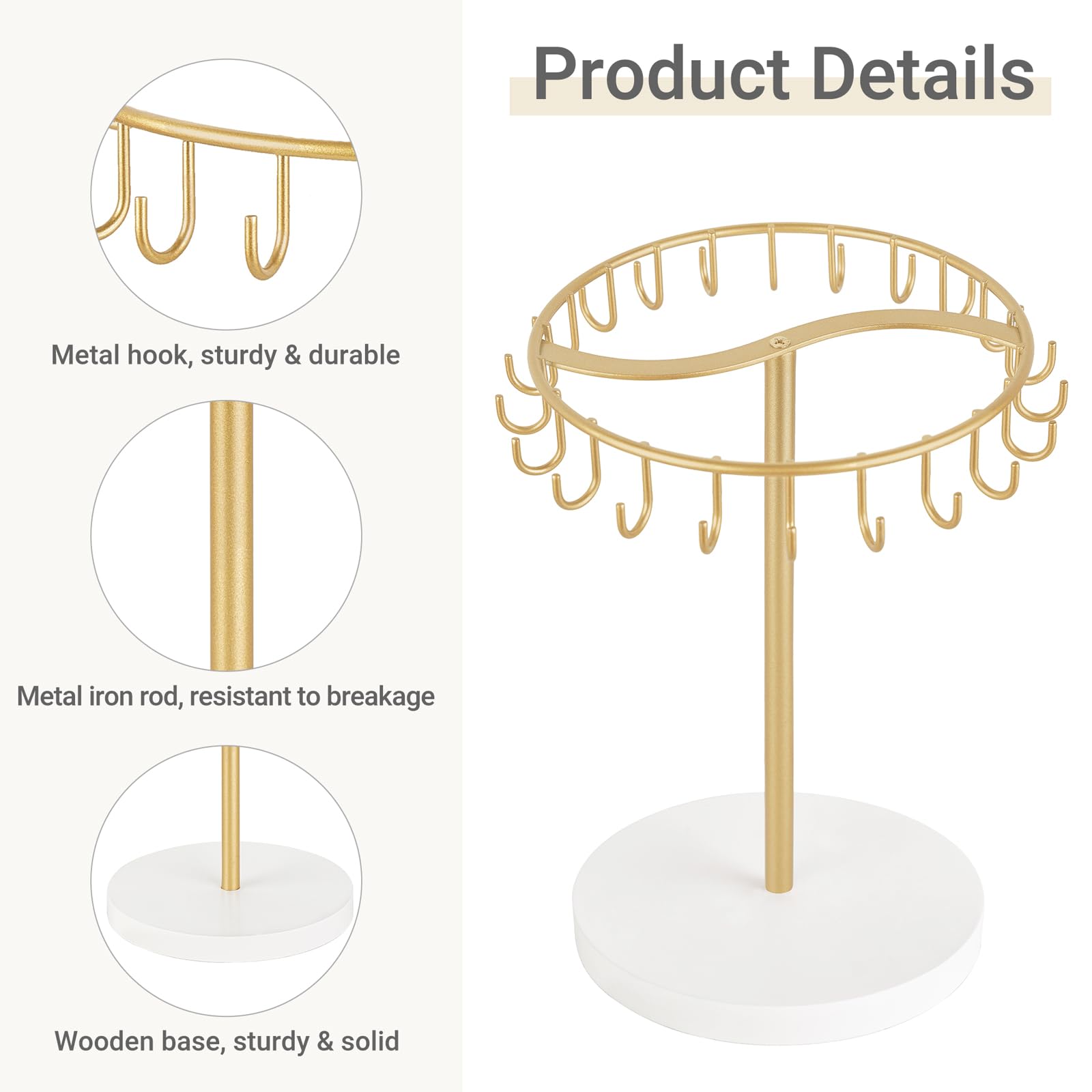 Dahey Keychain Display Stand for Vendor, Metal Bracelet Holder Organizer Hand Sanitizer Keychain Display with 22 Hooks Storage Keychains Bracelet for Study Desk Entryway Decor, Gold