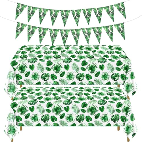 Hawaiian Palm Tree Party Decor Set - 2 Tablecloths & 2 Banners