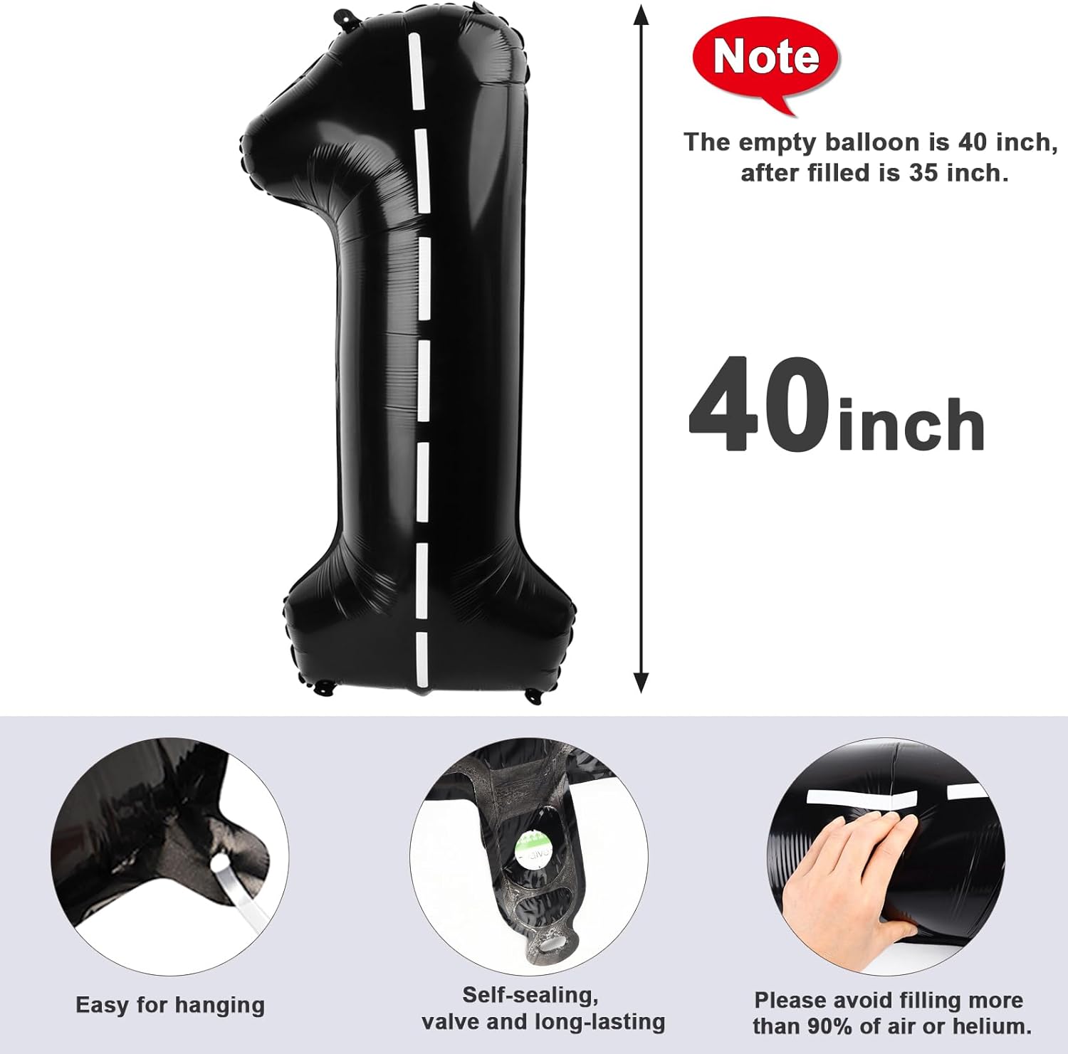 Number Balloons - 40 Inch Black '1' Balloon for 1st Birthday Party Decorations & Baby Showers