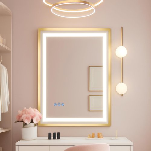 LED Bathroom Mirror 20X28 Makeup Mirror with Lights, Wall-Mounted Vanity Mirrors, Hollywood Lighted Mirror with Stepless Dimmable, Anti-Fog Wall Mirrors Back Front Light Bathroom Mirror (20"x28")