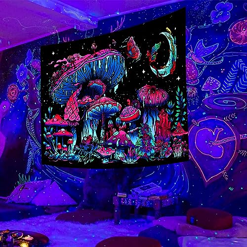 TUGCAY 30x40 Blacklight Mushroom Tapestry UV Reactive Wall Hanging for Bedroom Dorm Decor
