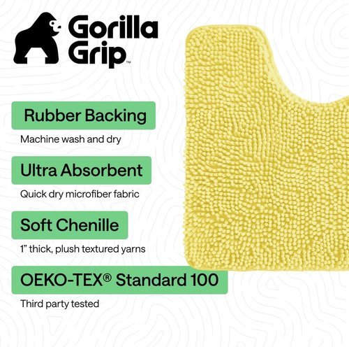 Gorilla Grip Plush Chenille Bath Rug Mat - Soft, Absorbent, Machine Washable | Yellow Oval Toilet Base