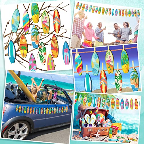 Christmas Wooden Hanging Ornaments Set - Beach & Surfboard Design, 36 Pieces with Twine - Holiday Decor