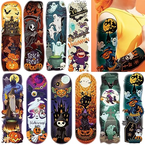 CHARLENT Kids Halloween Full Arm Temporary Tattoos - 11 Sheets