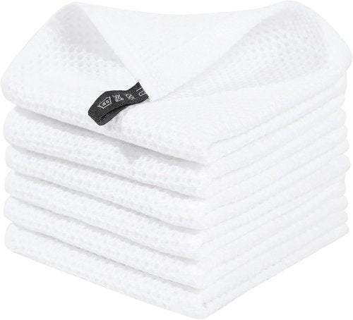 Homaxy 100% Cotton Dish Cloths - Ultra Soft & Absorbent Quick-Drying Towels | 12x12 Inches, 6-Pack, White