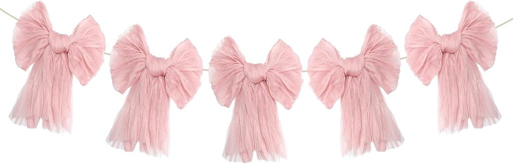 VitalCozy Pink Bow Garland Banner - Elegant Hanging Decorations for Birthday & Baby Showers