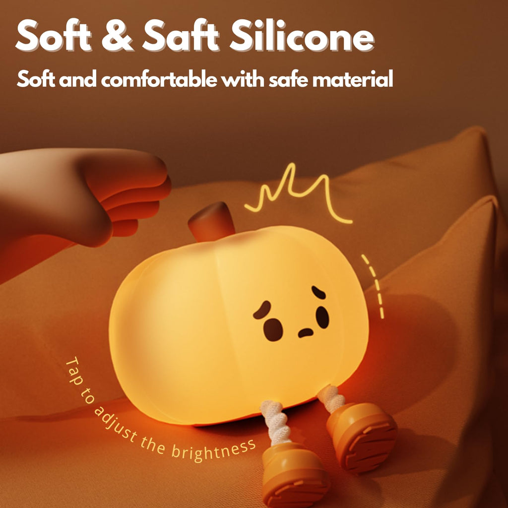 eirix Pumpkin Night Light, Rechargeable Silicone Dimmable Night Lamp - Cute Halloween Decor, Nursery Bedside Lamp for Kids, Nursery, Dorm Room | Safe Gift & Cool Gadget