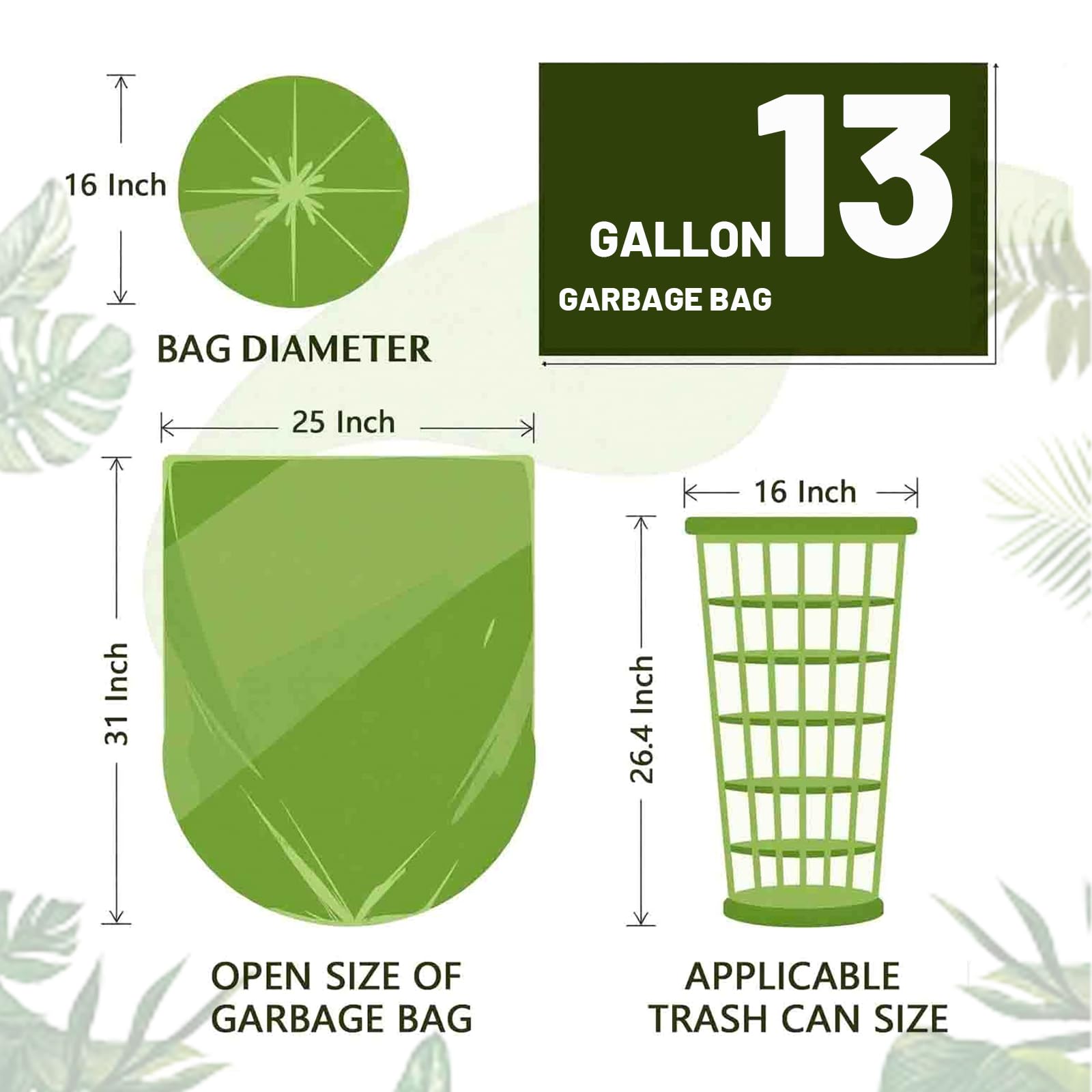 13 Gallon Trash Bags Biodegradable Compost Recycling Trash Bags, Compostable For Kitchen, 100 Count, 1.2 Mils,60 Liter, Recyclable Composta Large Heavy Duty Garbage Bag (100)