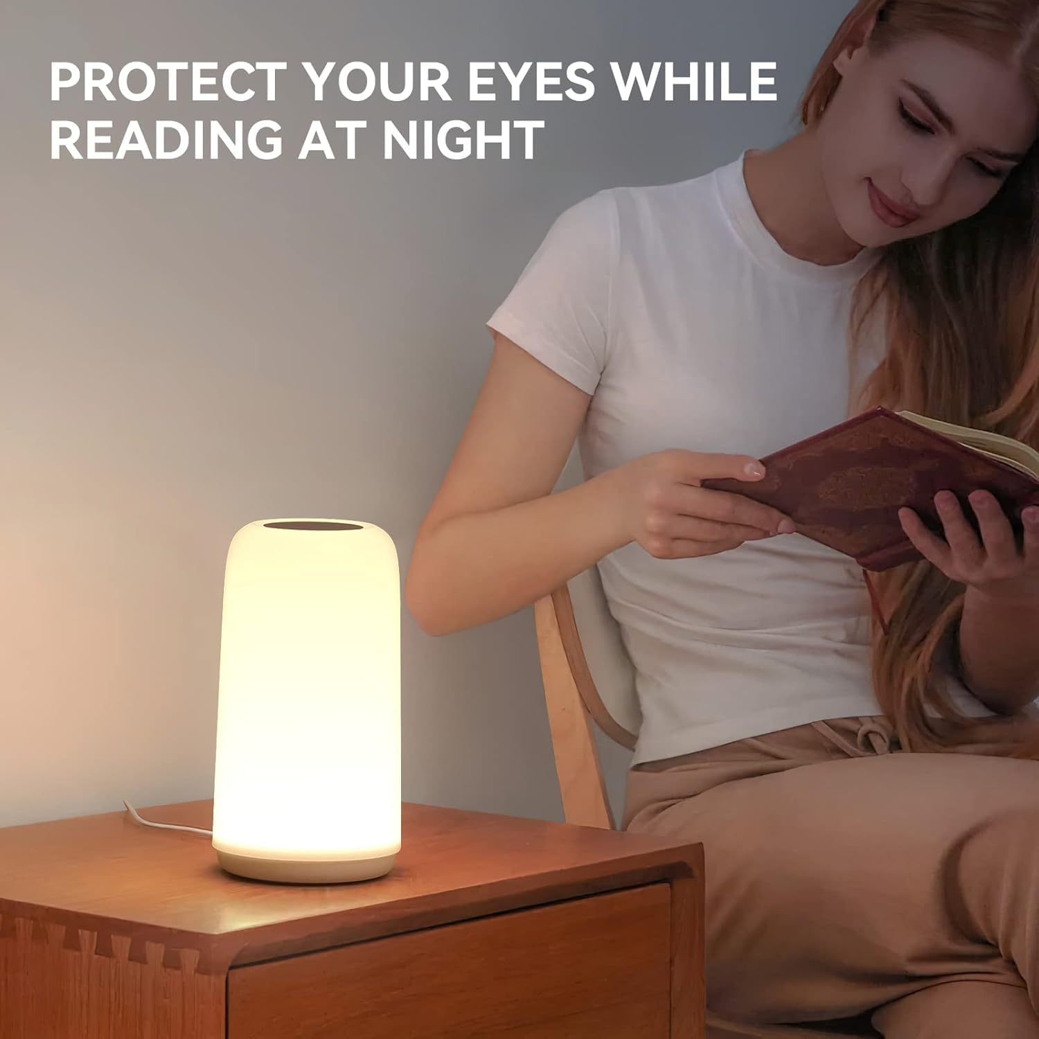 ROOTRO Touch Bedside Table Lamp - Sleek RGB Design | 3-Way Dimmable LED Nightstand Light for Bedroom & Living Room