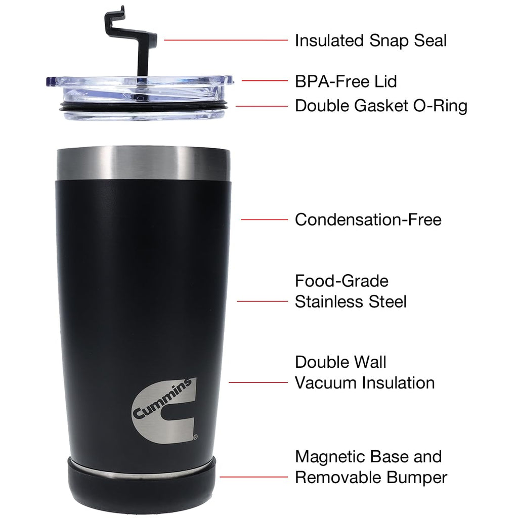 Cummins 20oz Tumbler Stainless Steel Reusable Travel Coffee Mug Double Wall Insulated Thermal Coffee Mug with Snap Seal, Black Matte