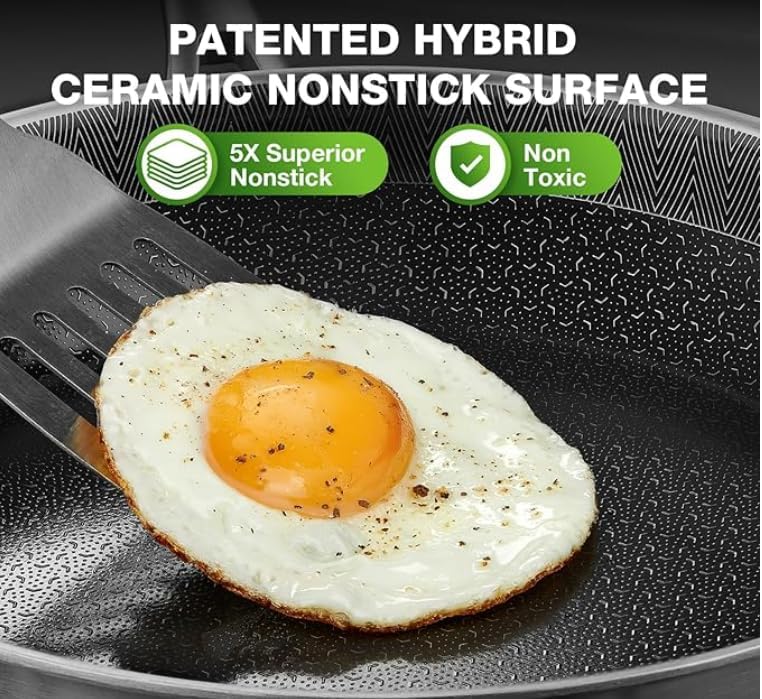 PekGema 10-Inch Hybrid Nonstick Frying Pan - 5-Ply Stainless Steel, PFAS-Free, Oven-Safe to 500°F