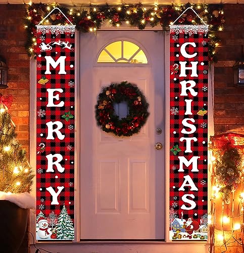 Christmas Decorations Banner - Merry Christmas Porch Door Sign 72x12 Inches