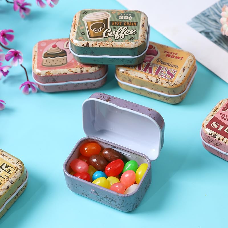 8-Pack Mini Tin Storage Boxes with Hinged Lids - Vintage Metal Organizers
