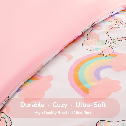 SLEEP ZONE Kids Duvet Cover Set Twin Size 2 Pieces - Super Soft & Cute Comforter Cover with 1 Pillow Sham, Easy Care Zipper Closure (Pink Unicorn, Twin)