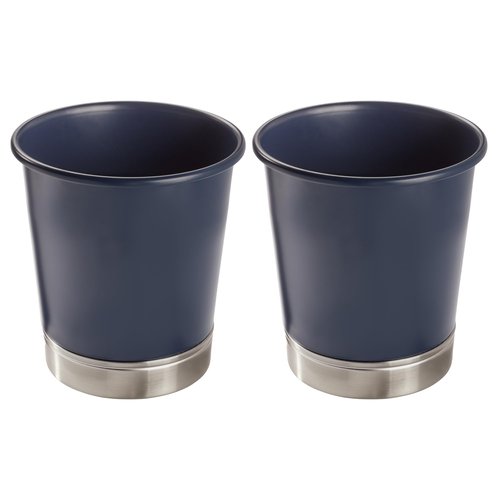 iDesign Small Round Bathroom Trash Set of 2 York Waste Can M2, Brushed/Navy