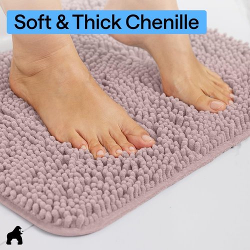 GORILLA GRIP Bath Rug Mat - Soft Absorbent Chenille | Quick Dry Microfiber, 30x20, Dusty Rose