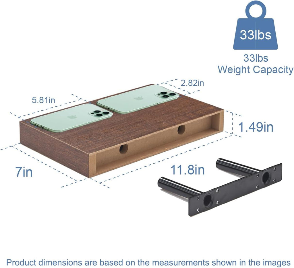 Modern Wooden Floating Shelves by [Brand Name] - Stylish Wall-Mounted Storage | Set of 2, 12x7x1.5 in (Walnut-Like)