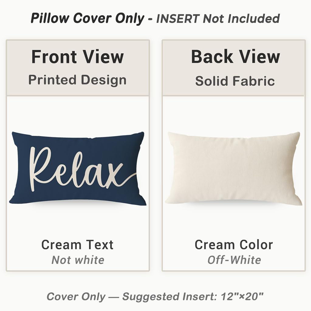HERHOME Decorative Throw Pillow Covers 12x20 Inch Set of 2 Relax Unwind Navy Blue Outdoor Coastal Spring Summer Front Porch Patio Decor Lumbar Cushion Case Decoration for Home Sofa Couch Living Room