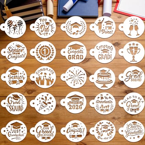 Graduation Cookie Stencils - 25 Pack Reusable Latte Art Tools