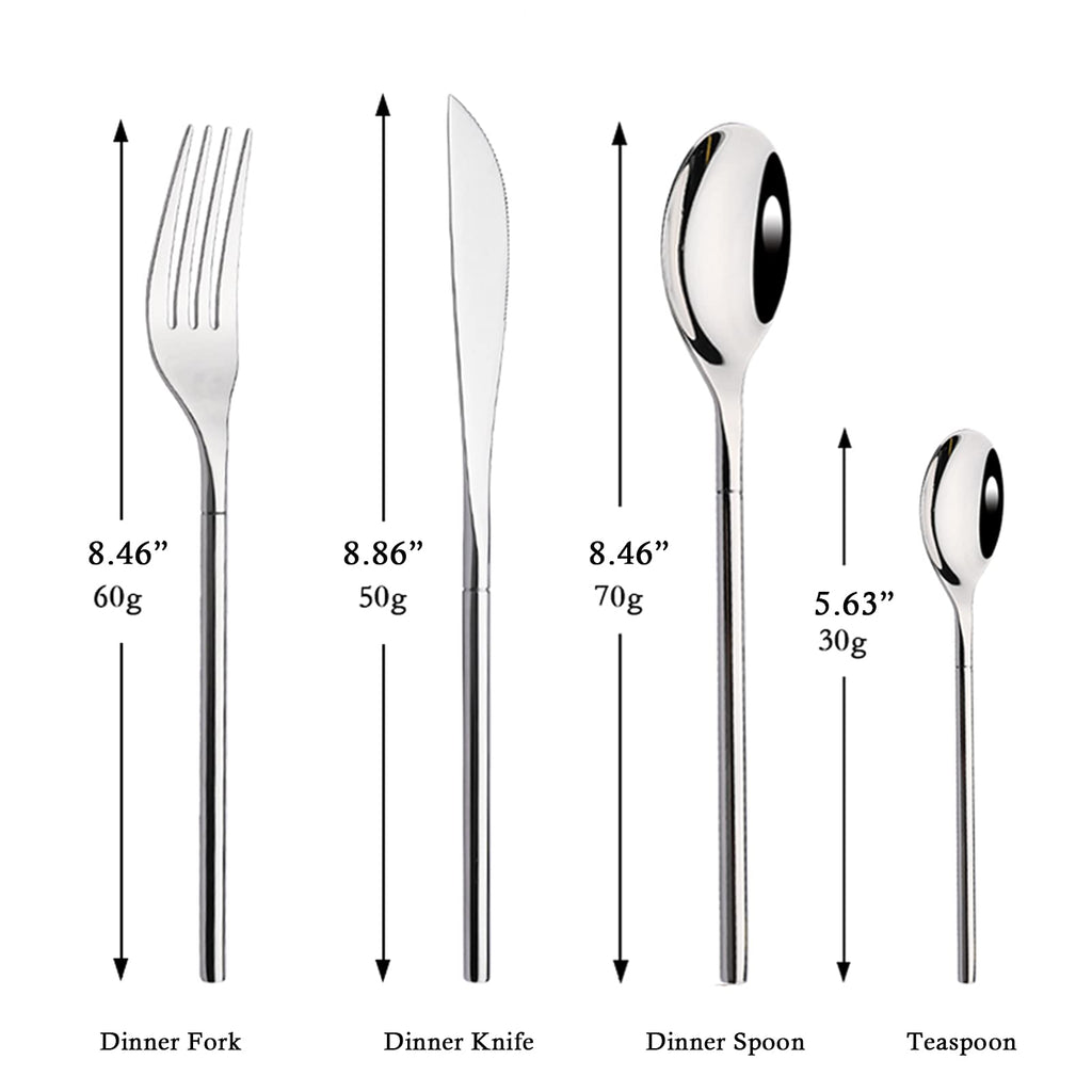 JASHII 304 Flatware Set Silver Silverware Set Mirror Polished 18/8 Stainless Steel Cutlery Set with Round Handle 24 Piece Wedding Housewarming Gift Service for 6