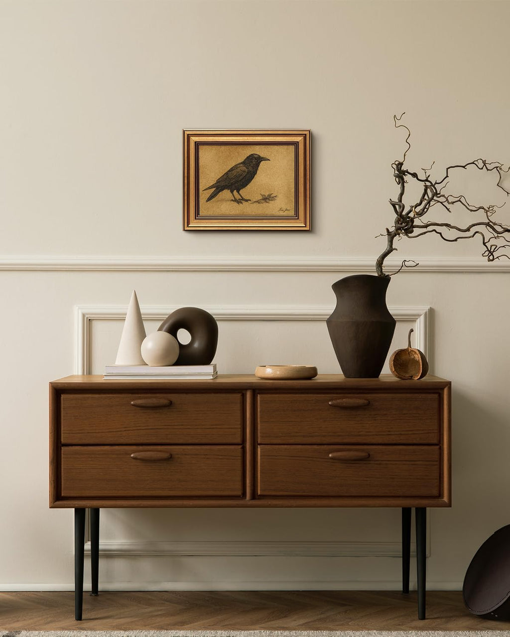 WHASAYART Gold Framed Crow Wall Art - Vintage Animal Canvas Prints for Living Room & Kitchen | 10L x 8W