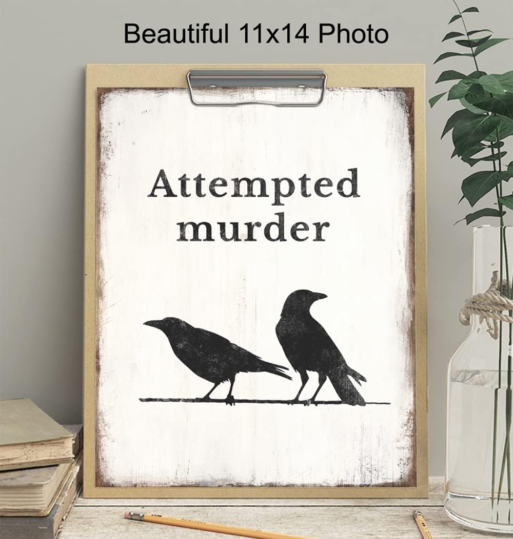 Raven Crow Typography Wall Art - Gothic 11x14 Poster for Home Aesthetic & Halloween Decor