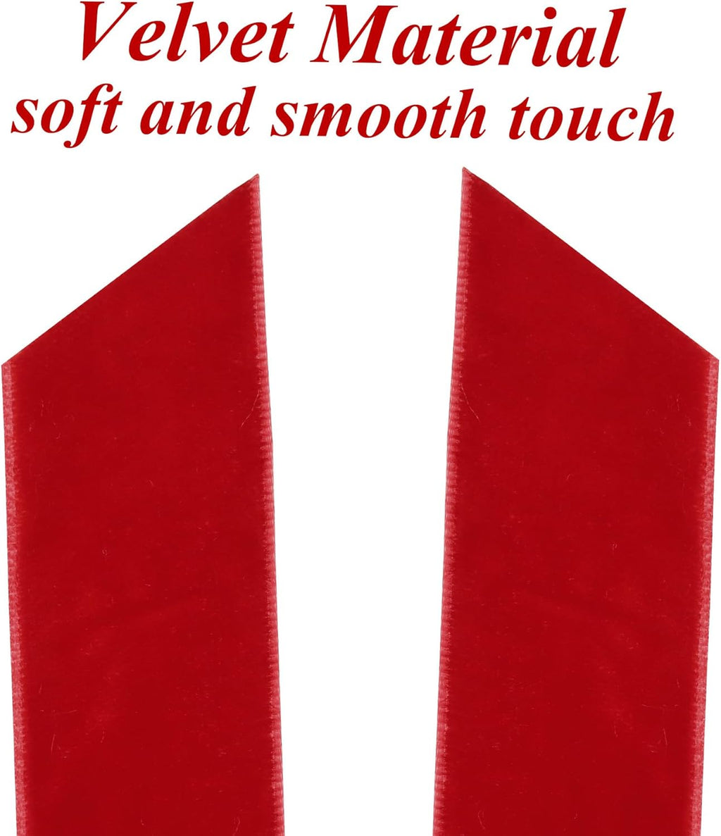 Regine Switzerland 12Pcs Red Velvet Ribbon Bows - 5in x 10in Christmas Tree Ornaments | Holiday Decor for Home & Party