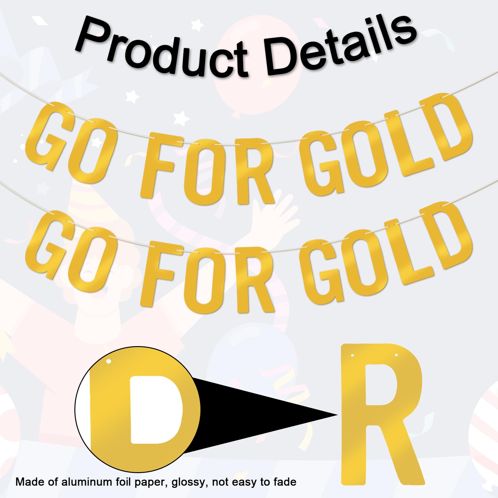 AOZUO 2 Set Go for Gold Signs, Olympic Decorations Banners for Sports Themed Party Events Photo Booth Backdrop Athletic Games Competitions Supplies for Wall Home Decor Indoor Outdoor, 6.29x3.34inch