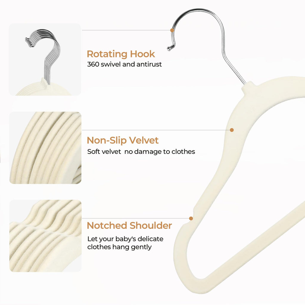 GoodtoU Kids Velvet Hangers Baby Hangers for Closet 20 Pack Non Slip Childrens Infant Hanger Beige