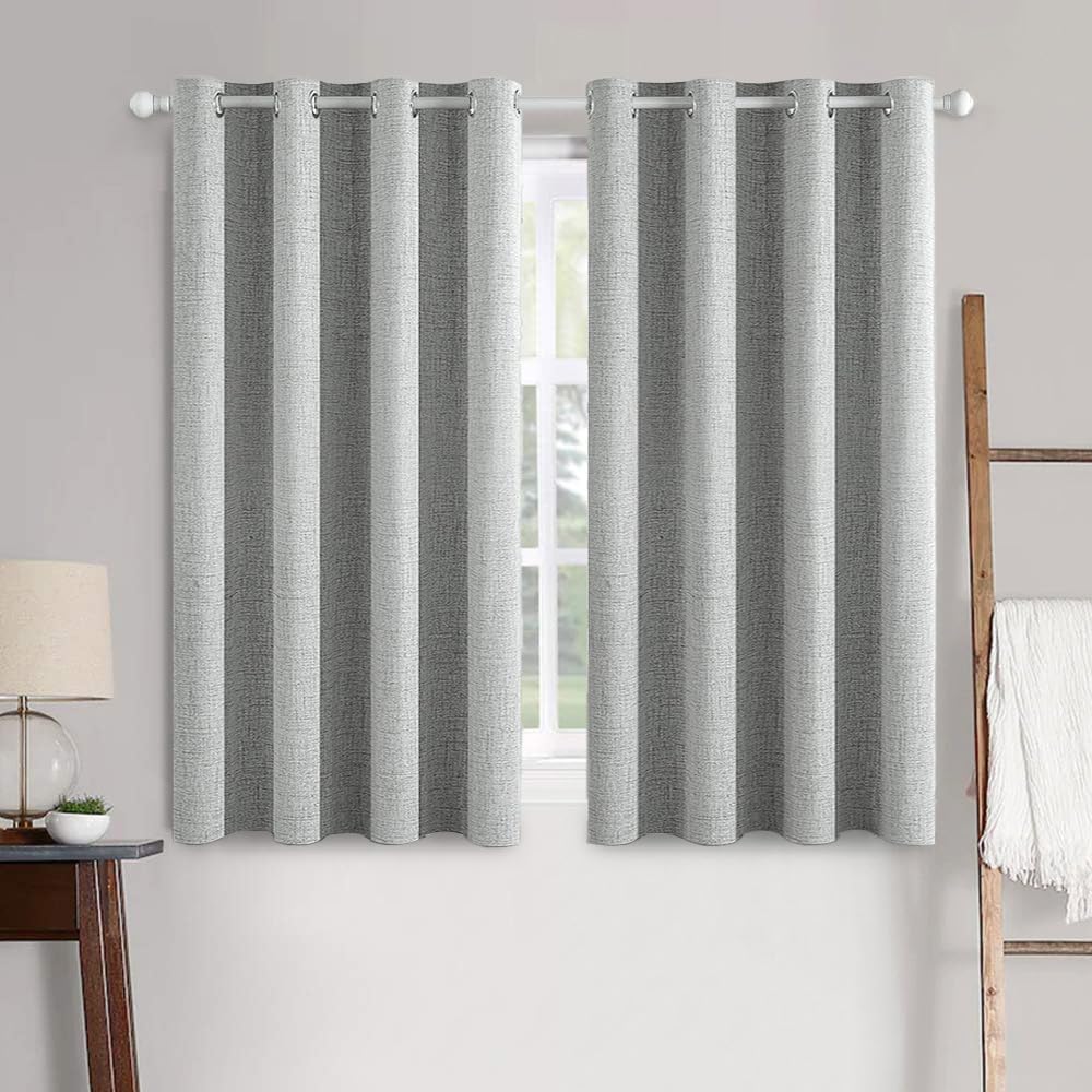 MIULEE Blackout Linen Curtains - 100% Thermal Insulated Grommet Drapes for Bedroom | Glacier Gray, 52 x 45 Inch (2 Panels)