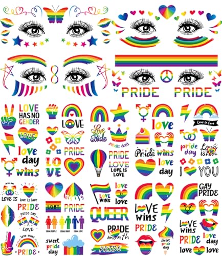 LINSYL 128+ Waterproof Pride Temporary Tattoos Rainbow LGBTQ Party Favors