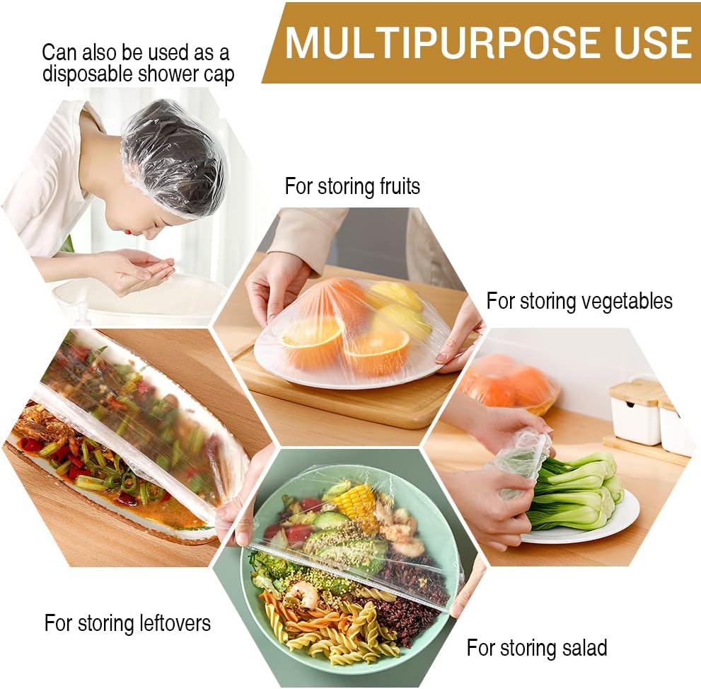 Skiennix Reusable Plastic Bowl Covers - 200PCS Food Storage Elastic Covers for Leftovers | Ideal for Picnics
