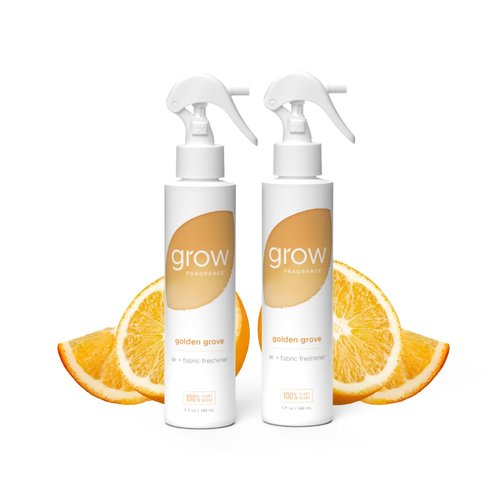 Grow Fragrance 100% Plant-Based Air Freshener Spray | Freshen Fabric & Rooms | Golden Grove Scent - Citrus, Fruits, Watery Green Notes | Made with Natural Essential Oils - 2 Pack, 5 oz each