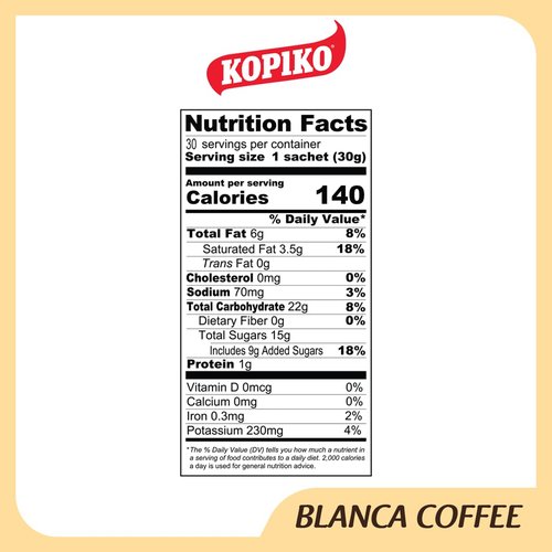 Kopiko Blanca Instant Coffee Mix – Authentic Indonesian Volcanic Coffee – Delicious Creamy Instant Coffee with Tempting Aroma (900 gr / 30 Coffee Sticks)