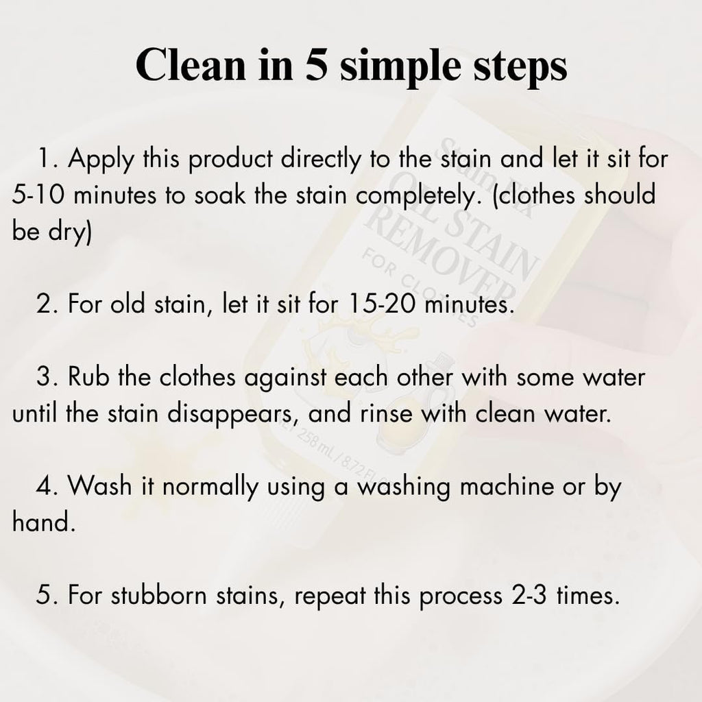 Oil Stain Remover - Effective Fabric Cleaner for Cooking & Engine Stains | 8.72oz, Safe for All Fabrics