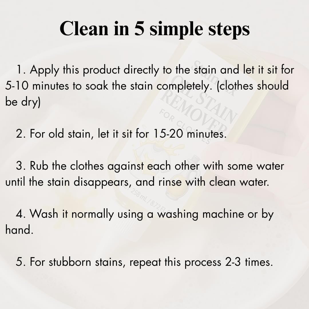 Oil Stain Remover - Effective Fabric Cleaner for Cooking & Engine Stains | 8.72oz, Safe for All Fabrics