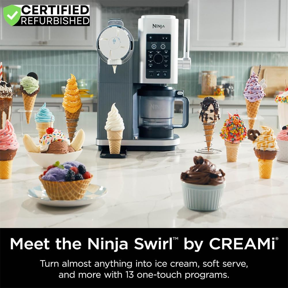 Ninja NC701 CREAMi Swirl 13-in-1 Soft Serve Ice Cream Machine - Renewed with 2-Year CPS Protection Pack