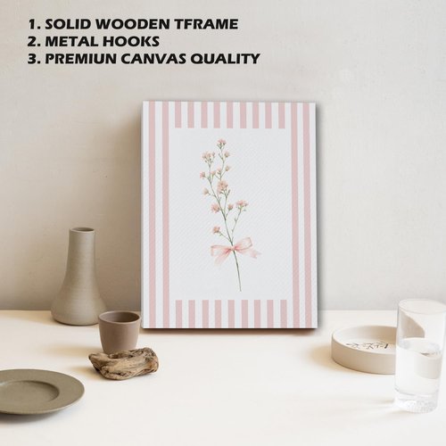 JINYO Floral Canvas Wall Art Set - Coquette Pink Bow Design | Framed 8x10 Inch Decor for Girls' Room