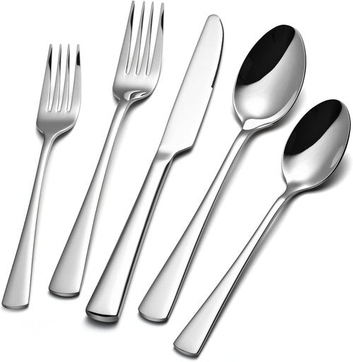KINGSTONE 40-Piece Silverware Set for 8 | Forged 18/10 Stainless Steel Flatware - Dishwasher Safe, Mirror Finish