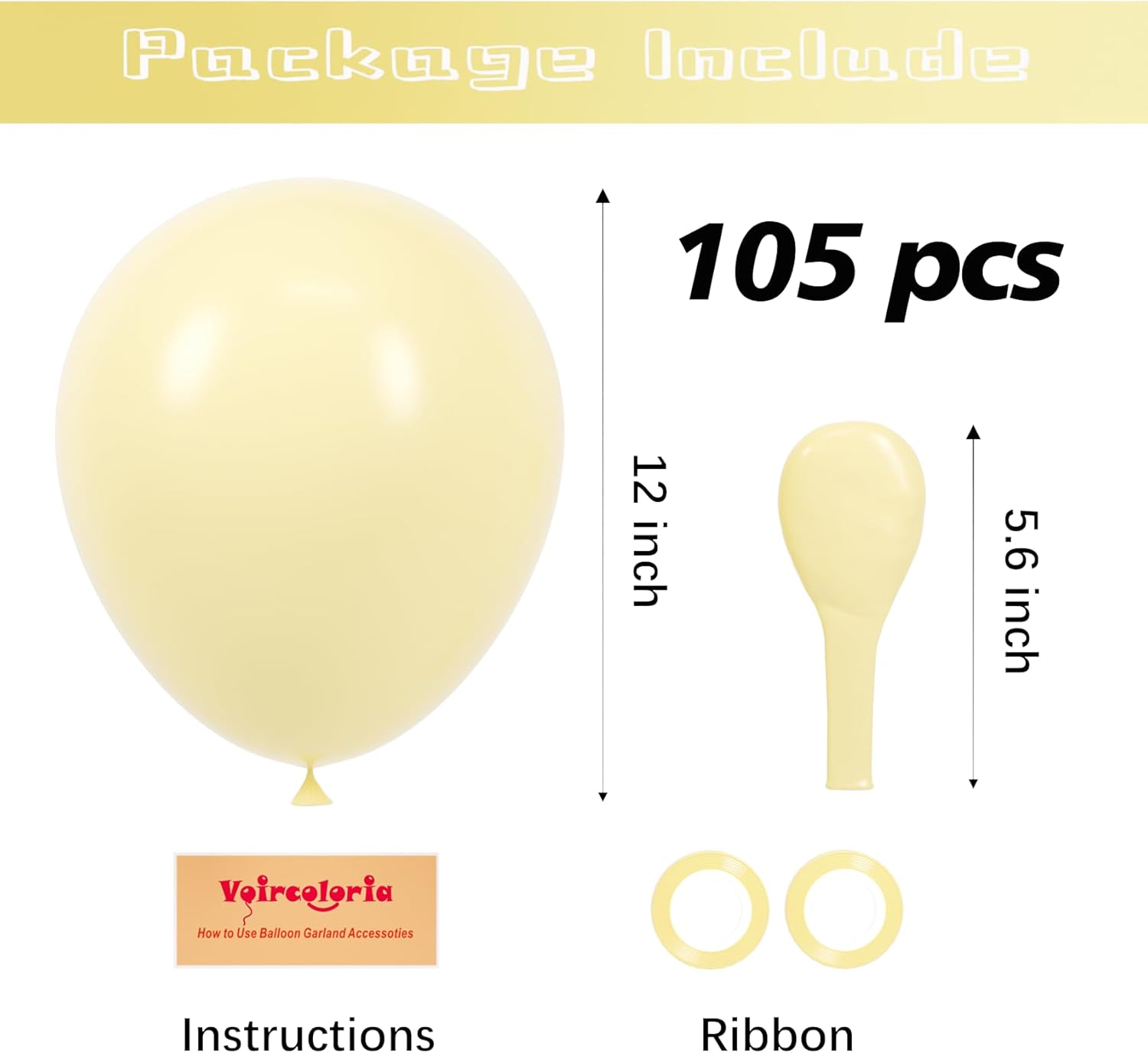 Voircoloria 12-Inch Pastel Yellow Balloons - 105pcs for Birthday, Baby Shower & Wedding Decor