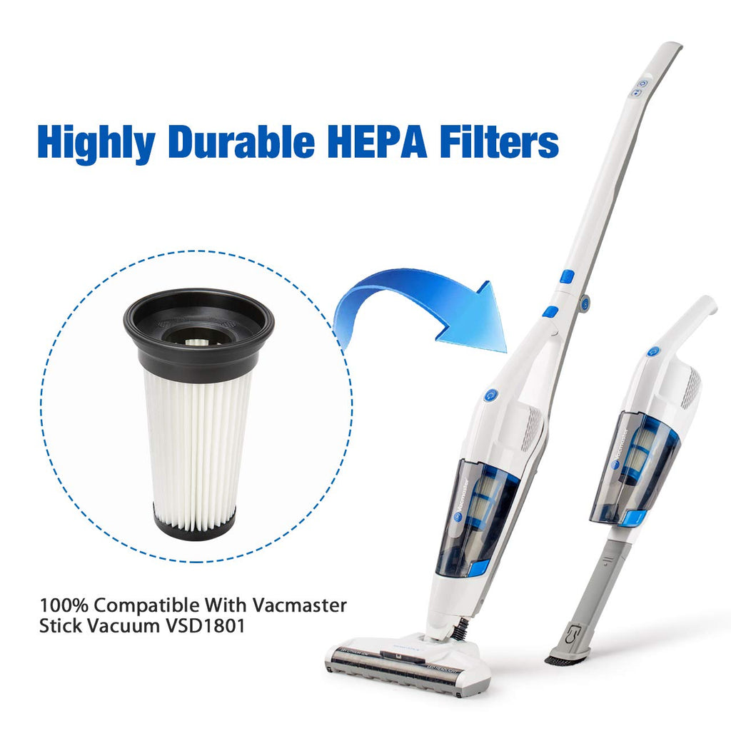 Vacmaster 2 pcs HEPA Filter Washable & Reusable Vacuum Replacement Filter for Stick Vacuum Cleaner fits Model VSD1801 & VSD1001