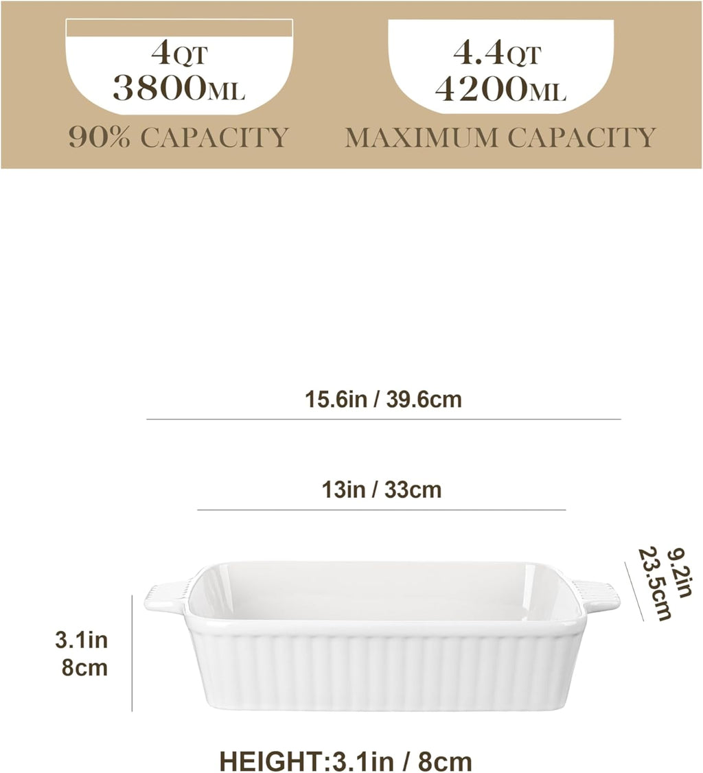 MALACASA Porcelain Casserole Dish Set - Versatile Bakeware Set of 5 (9.5" to 15.6") | Oven Safe