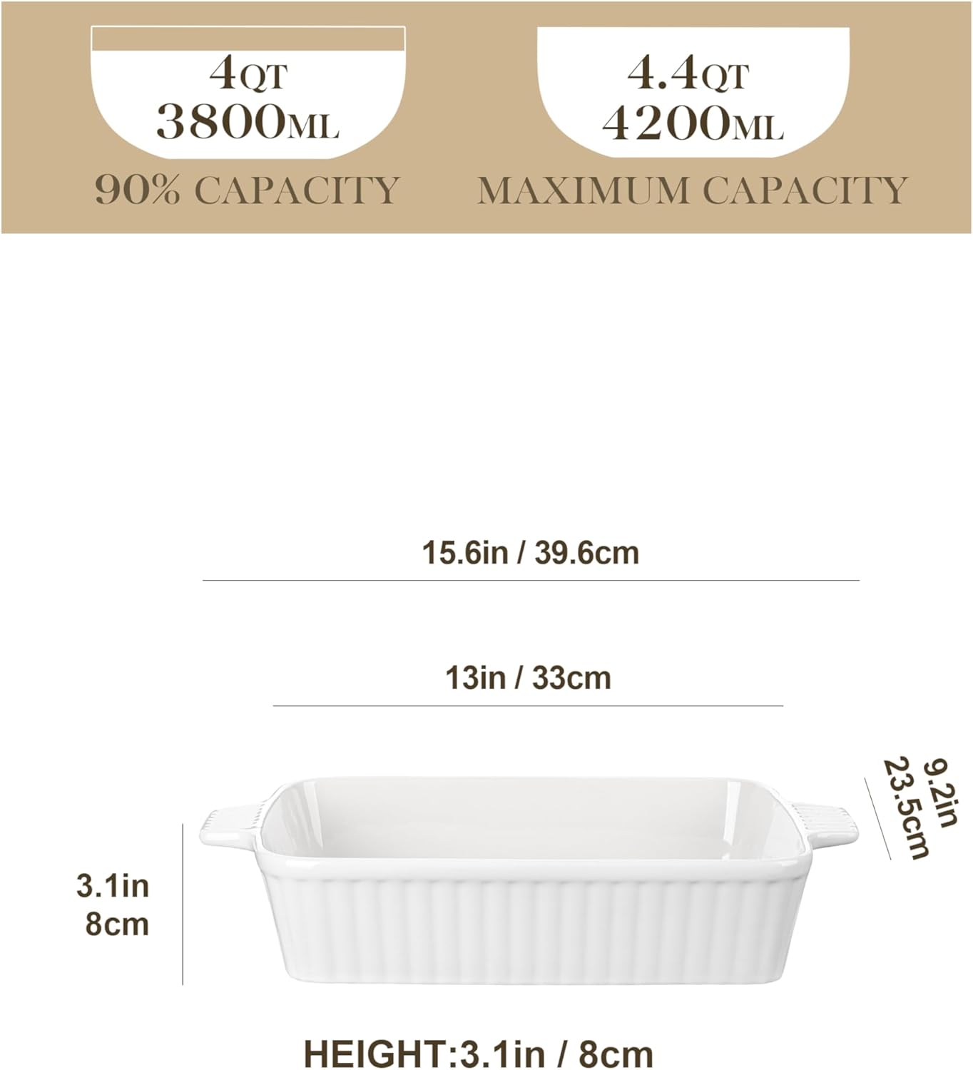 MALACASA Porcelain Casserole Dish Set - Versatile Bakeware Set of 5 (9.5" to 15.6") | Oven Safe
