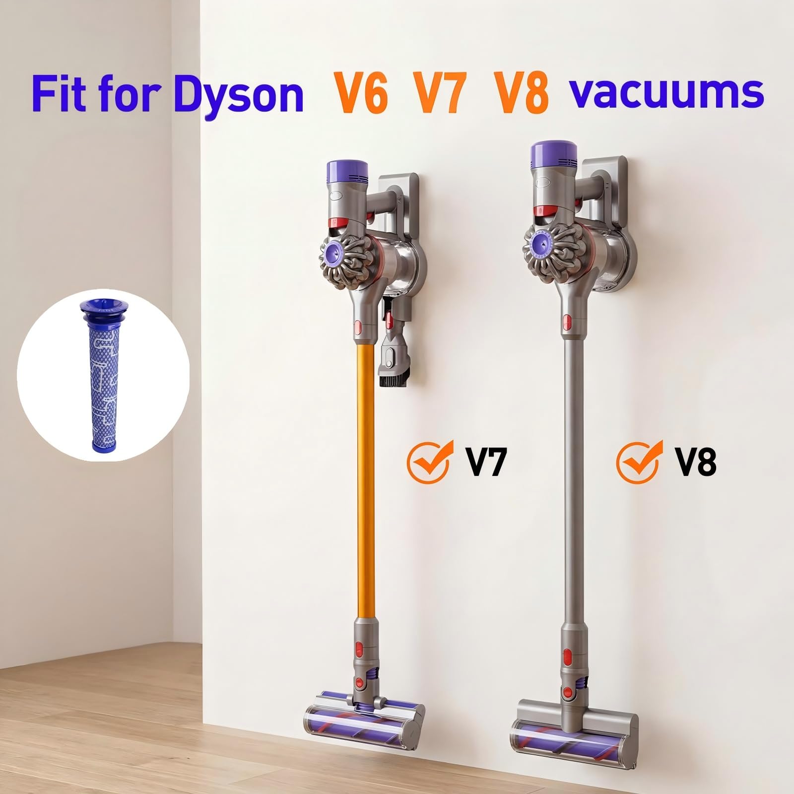 Wolfish 2 Pack Replacement Pre Filters for Dyson DC58, DC59, V6, V7, V8. Replaces Part 965661-01.