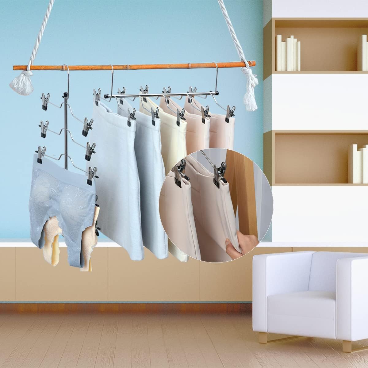 Skiennix 5-Tier Metal Skirt Hangers - Space-Saving Non-Slip Clips for Jeans & Pants | 2 Pack