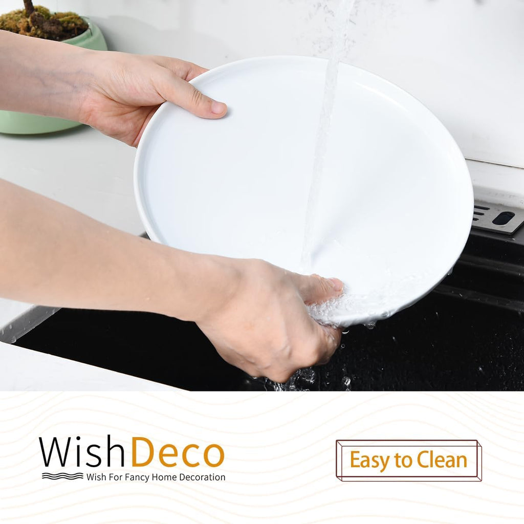 WishDeco White Dinner Plates Set of 4 - 10.5-Inch Ceramic Dining Plates | Microwave & Dishwasher Safe