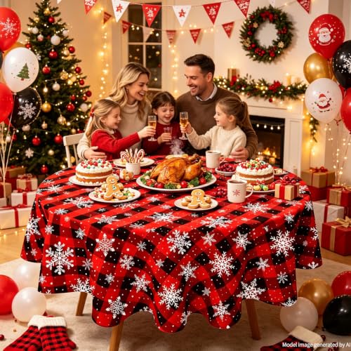 3 Pack Christmas Checkered Tablecloths Snowflake Buffalo Plaid 84 Inch Holiday Decor Variation 3
