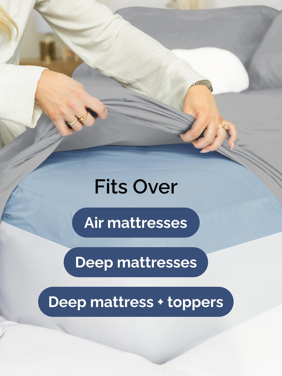 Skiennix Extra Deep Full Sheet Set - 6 Piece Breathable Cooling Sheets - Luxury Hotel Quality - Steel Blue